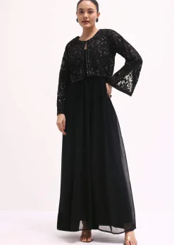 Black Embroidered Georgette Anarkali Set