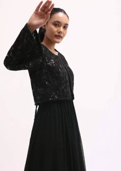 Black Embroidered Georgette Anarkali Set