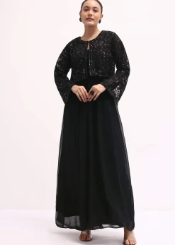 Black Embroidered Georgette Anarkali Set
