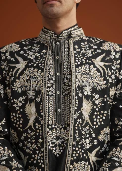 Black Embroidered Indo Western Sherwani Set
