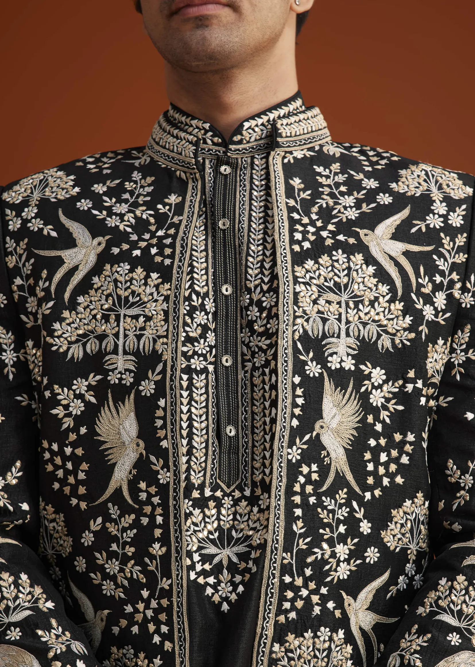 Black Embroidered Indo Western Sherwani Set