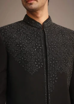 Black Embroidered Indowestern Set With Cutdana Work