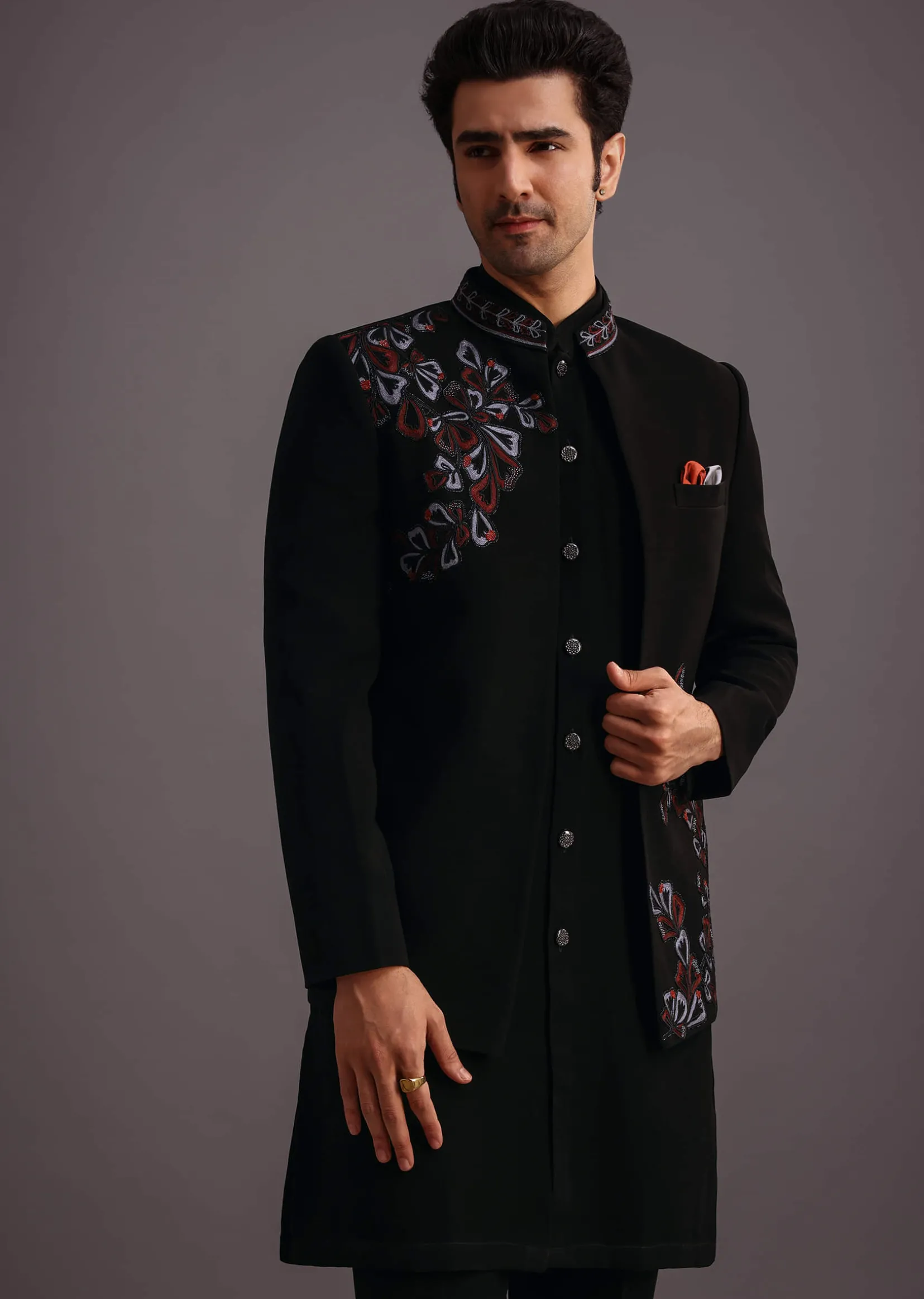 Black Embroidered Jodhpuri Kurta Set