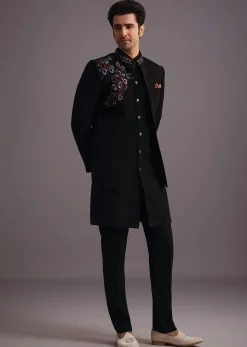 Black Embroidered Jodhpuri Kurta Set