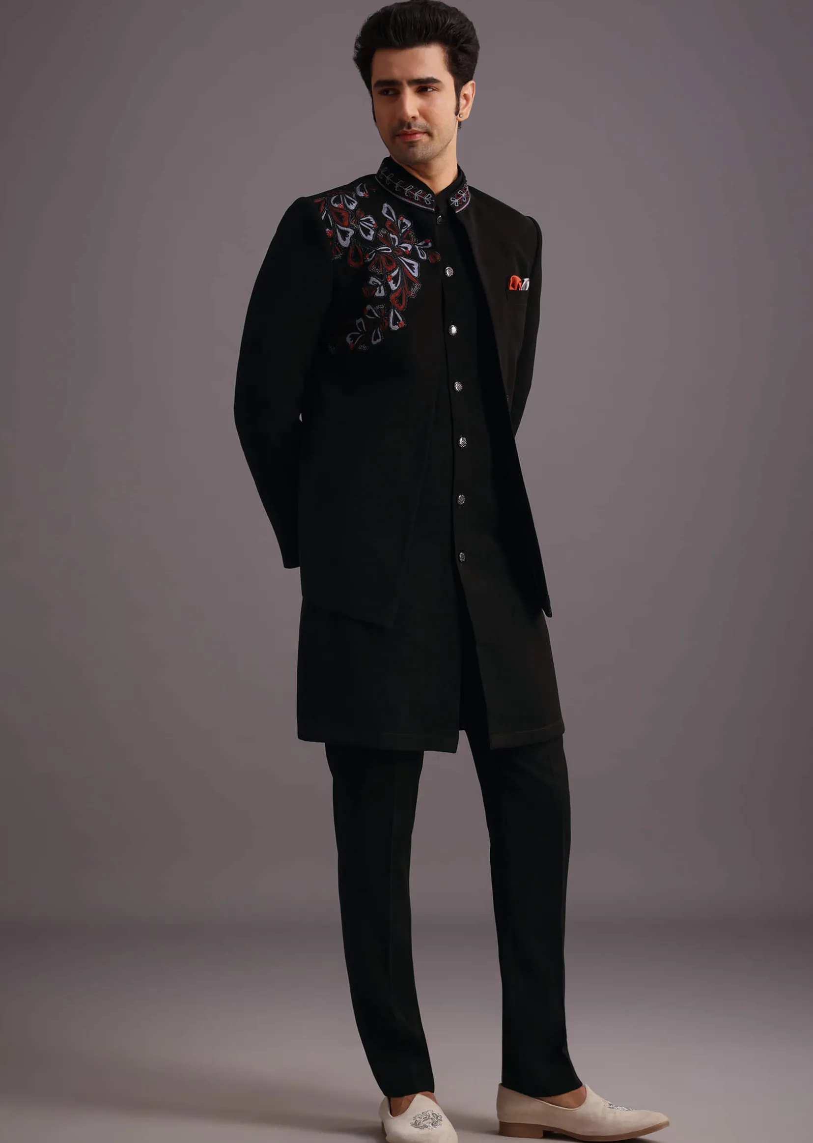 Black Embroidered Jodhpuri Kurta Set