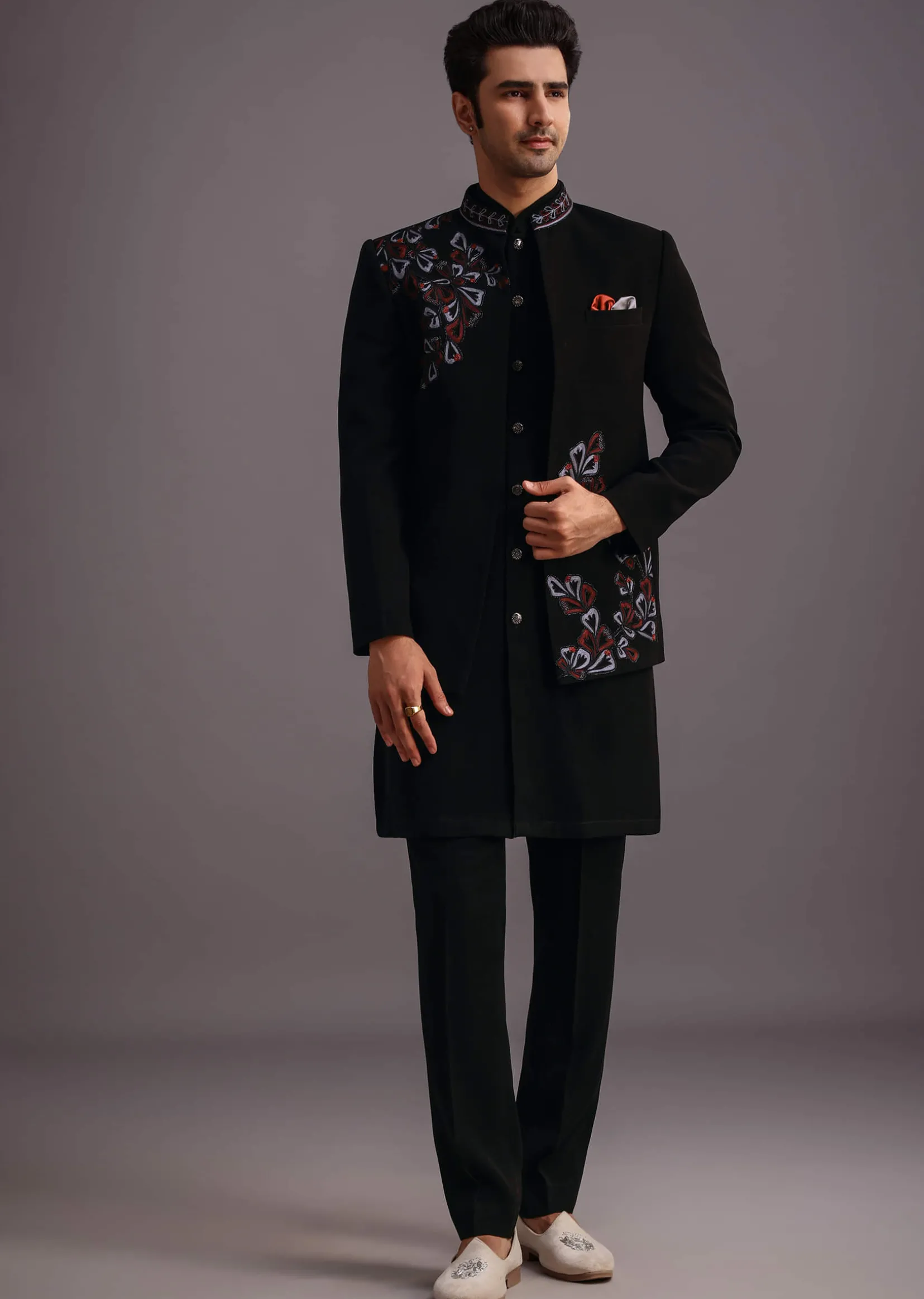 Black Embroidered Jodhpuri Kurta Set