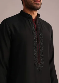 Black Embroidered Kurta Set With Cutdana Work