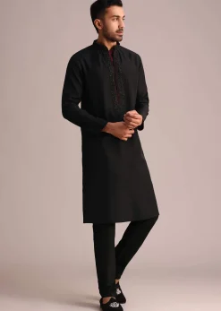 Black Embroidered Kurta Set With Cutdana Work