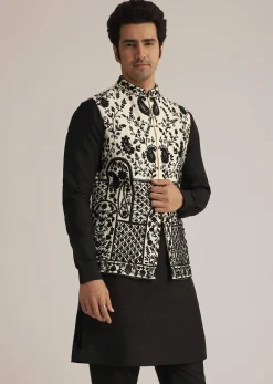 Black Embroidered Nehru Jacket Set