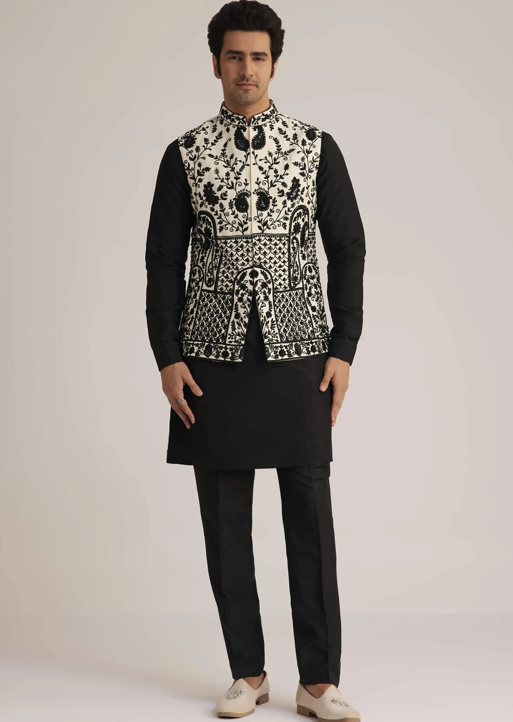 Black Embroidered Nehru Jacket Set