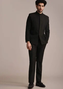 Black Embroidered Rayon Jodhpuri Suit