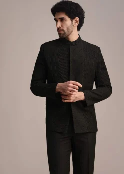 Black Embroidered Rayon Jodhpuri Suit