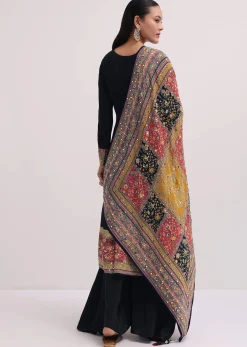 Black Embroidered Satin Kurta Palazzo Set