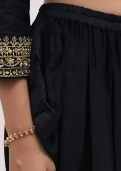 Black Embroidered Tussar Kurta Dhoti Set