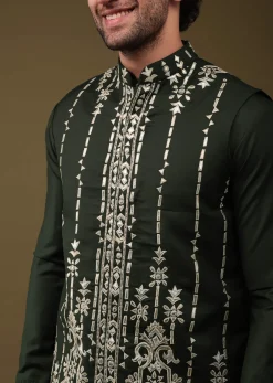 Black Festive Bandi Jacket Set In Silk With Threadwork And Embroidery