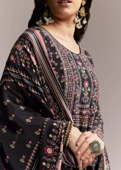 Black Floral Printed Anarkali Set