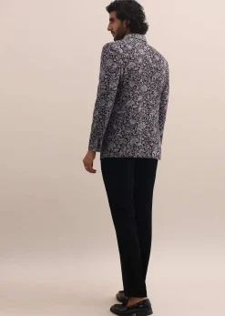 Black Floral Thread Embroidered Jodhpuri Suit For Men