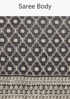 Black Georgette Chikankari Saree With Unstitiched Blouse