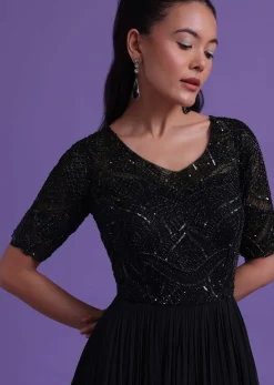 Black Georgette Gown With Cut Dana, Sequins, And Bead Work