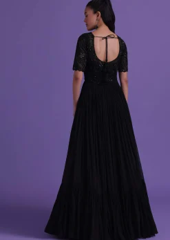 Black Georgette Gown With Cut Dana, Sequins, And Bead Work