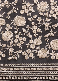 Black Georgette Parsi Gara Saree With Unstitched Blouse