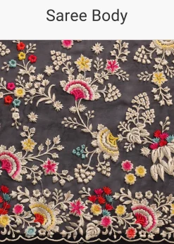 Black Georgette Parsi Gara Multi Color Saree With Unstitched Blouse