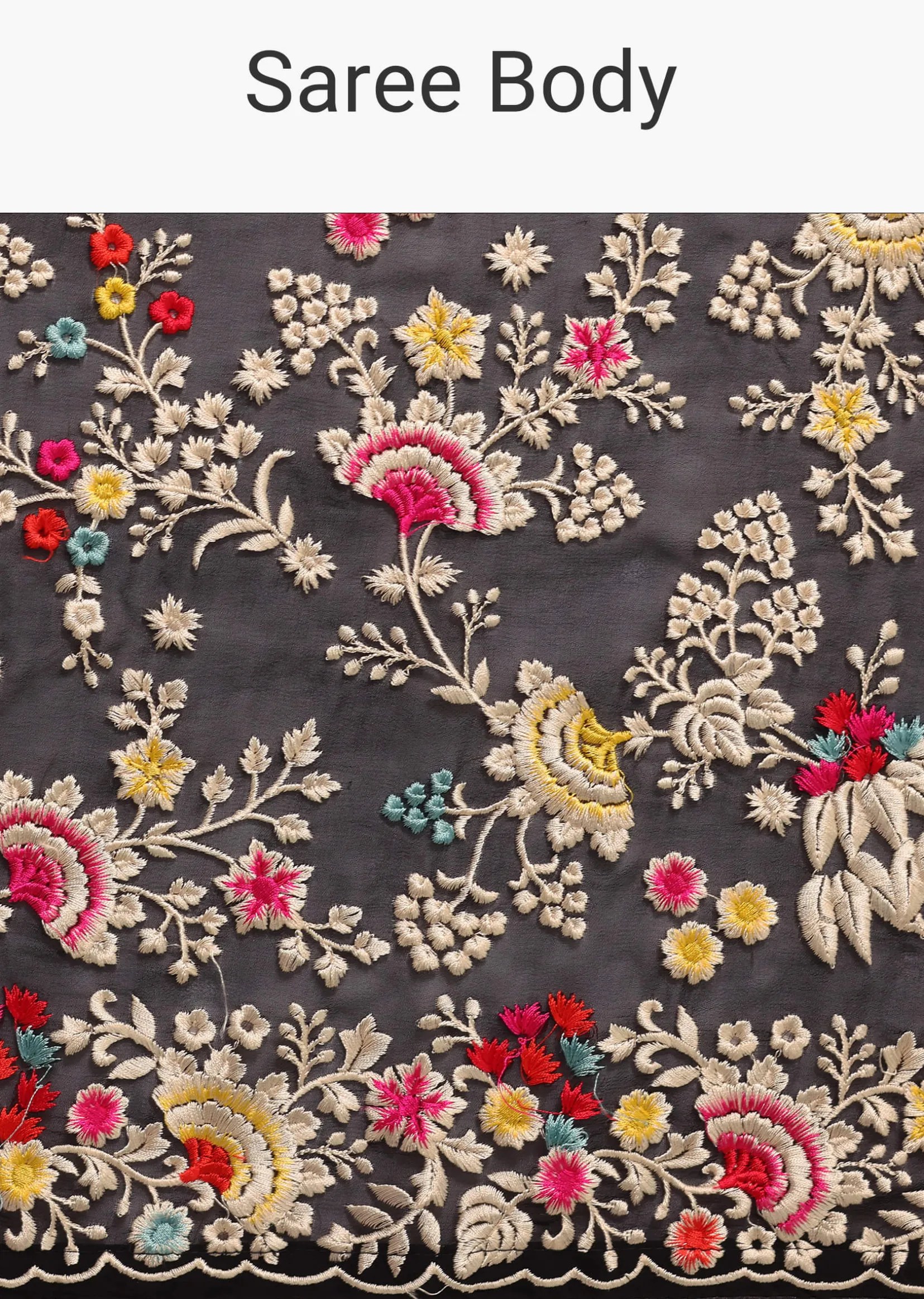 Black Georgette Parsi Gara Multi Color Saree With Unstitched Blouse
