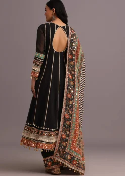 Black Gotta Work Anarkali Suit With Printed Dupatta