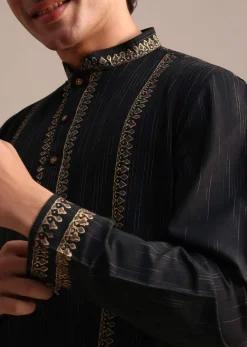 Black Hand Block Print Kurta Set