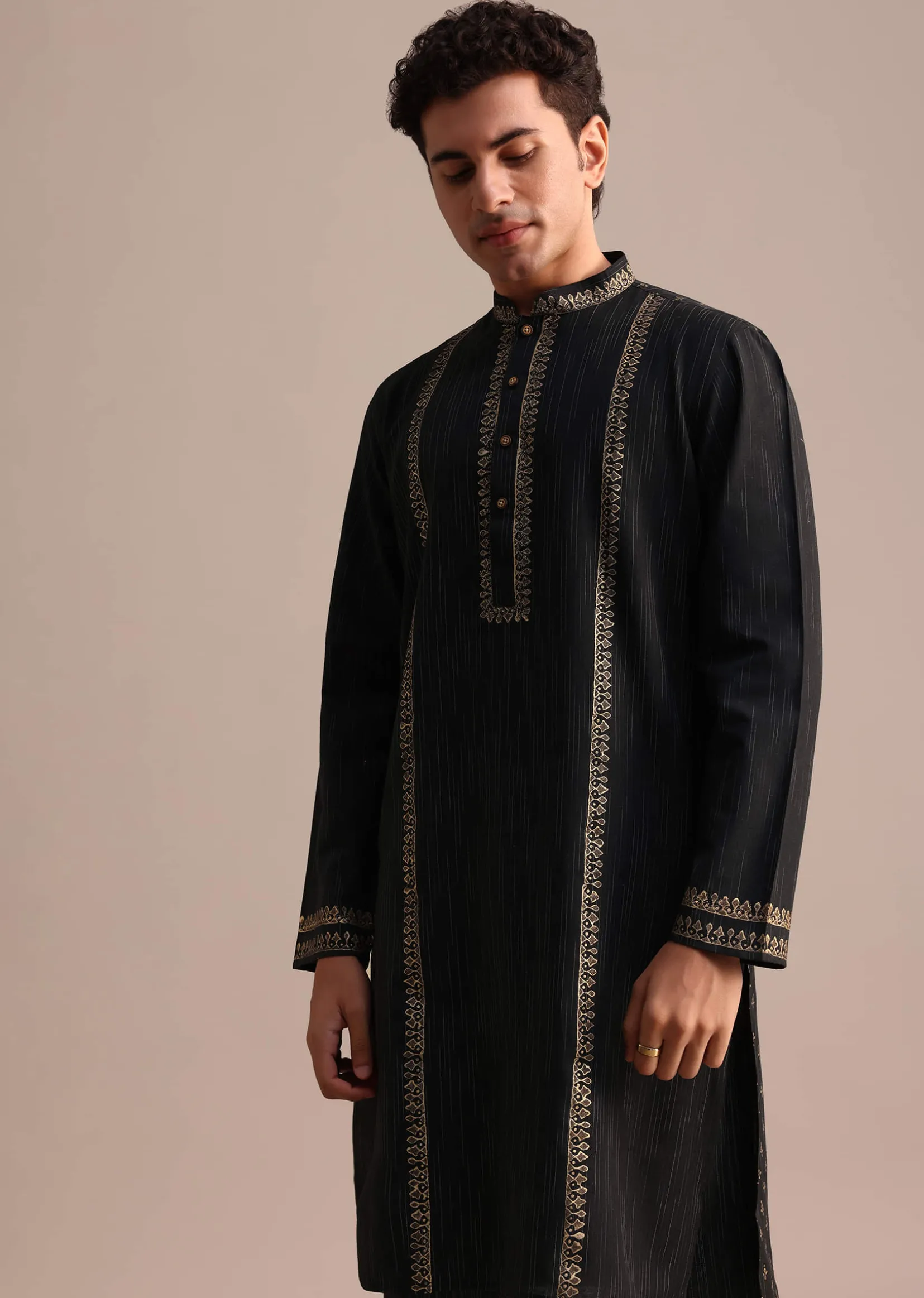 Black Hand Block Print Kurta Set