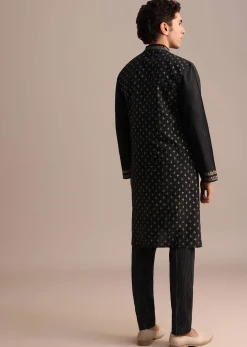 Black Hand Block Print Kurta Set