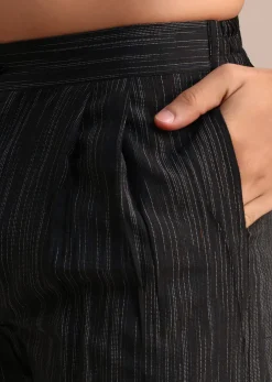 Black Hand Block Printed Foil Work Kurta Set