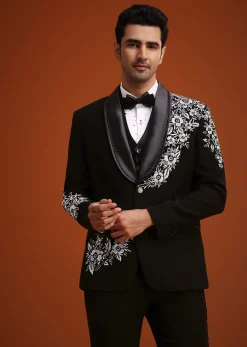 Black Hand Embellished Tuxedo Set