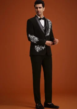 Black Hand Embellished Tuxedo Set