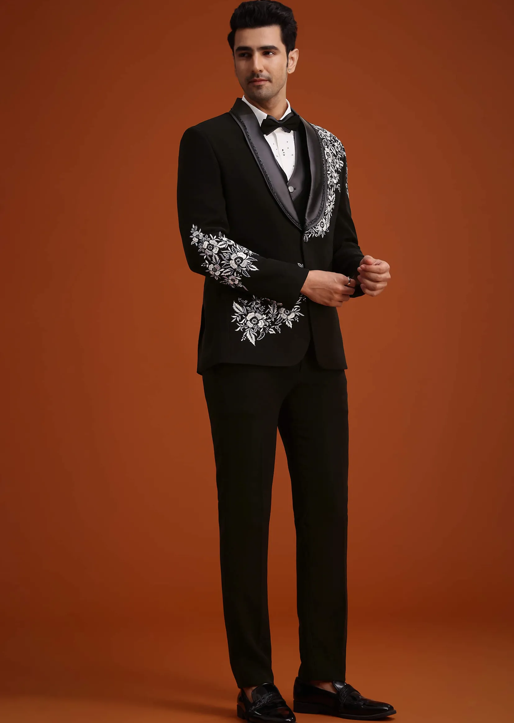 Black Hand Embellished Tuxedo Set