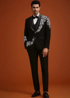 Black Hand Embellished Tuxedo Set
