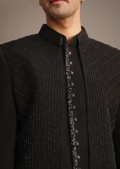 Black Hand Embroidered Indowestern And Kurta Set
