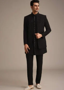 Black Hand Embroidered Indowestern And Kurta Set