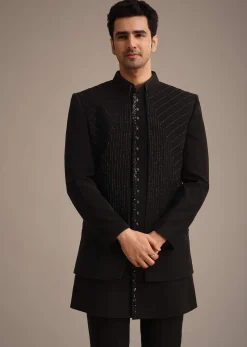 Black Hand Embroidered Indowestern And Kurta Set