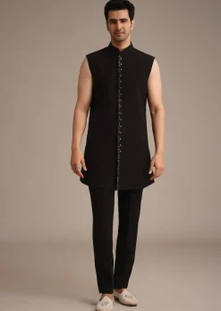 Black Hand Embroidered Indowestern And Kurta Set