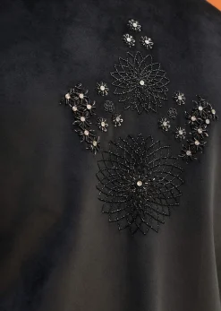 Black Hand Embroidered Velvet Indowestern Set For Men