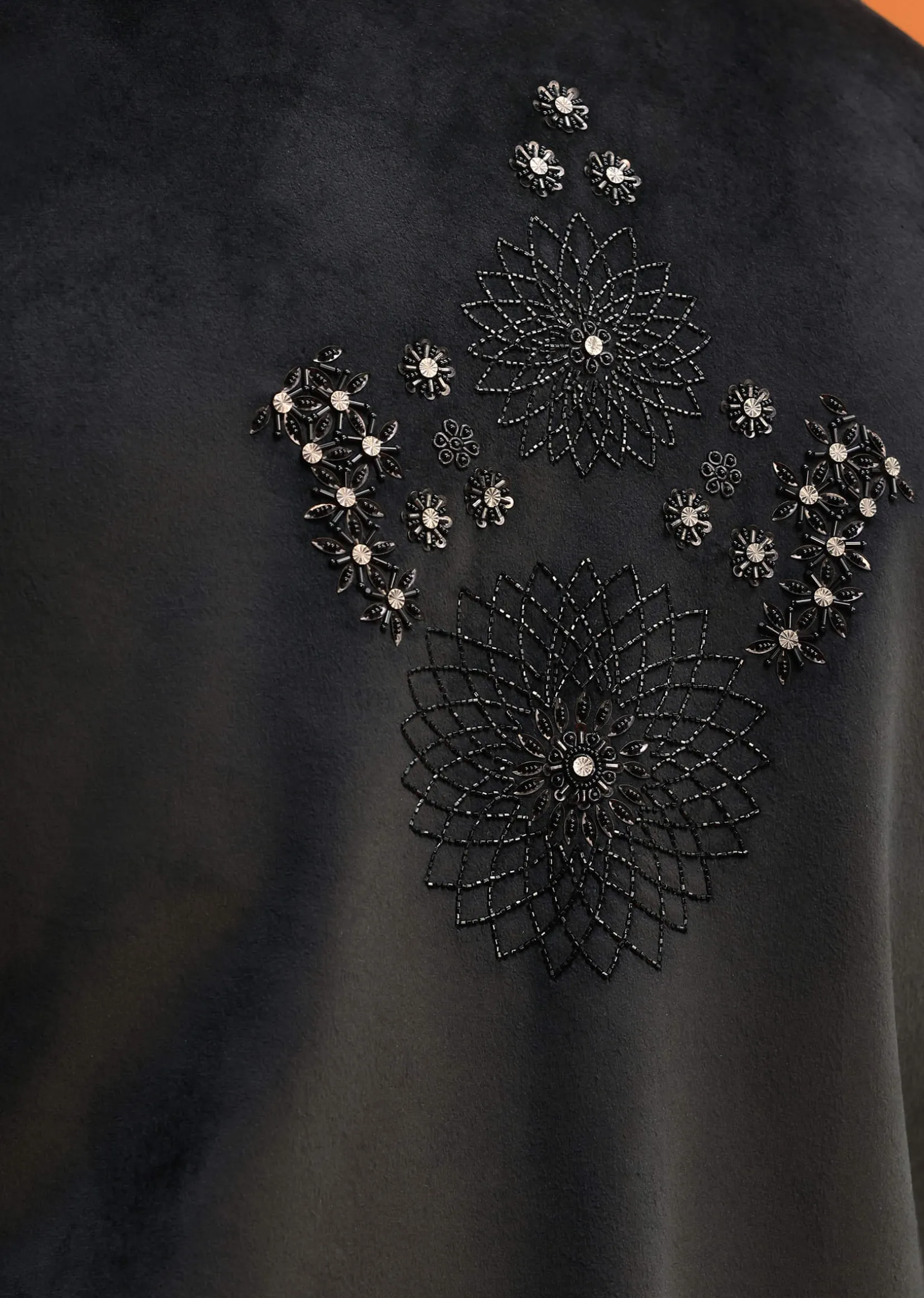 Black Hand Embroidered Velvet Indowestern Set For Men