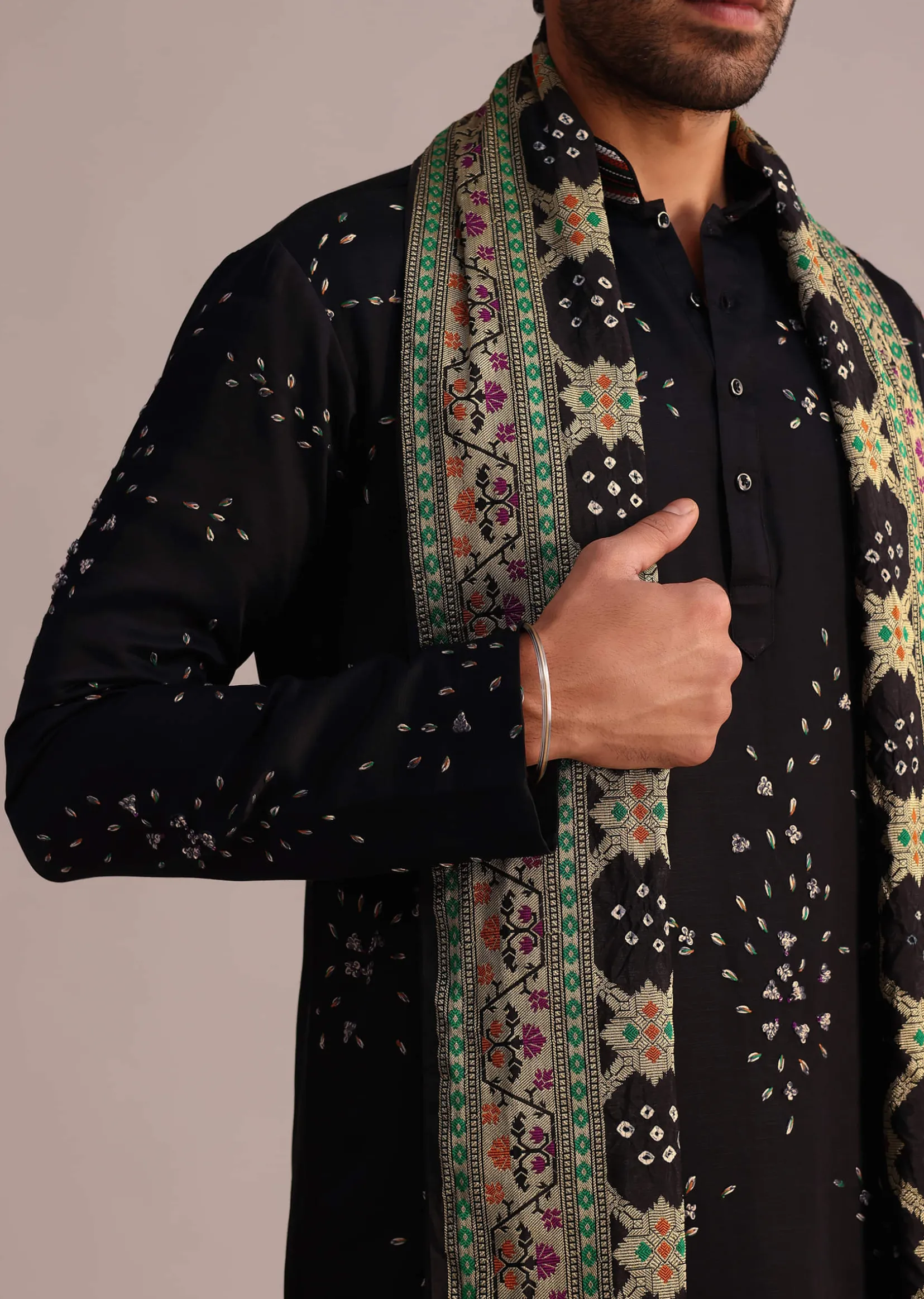 Black Hand Work Kurta Set With Dupatta