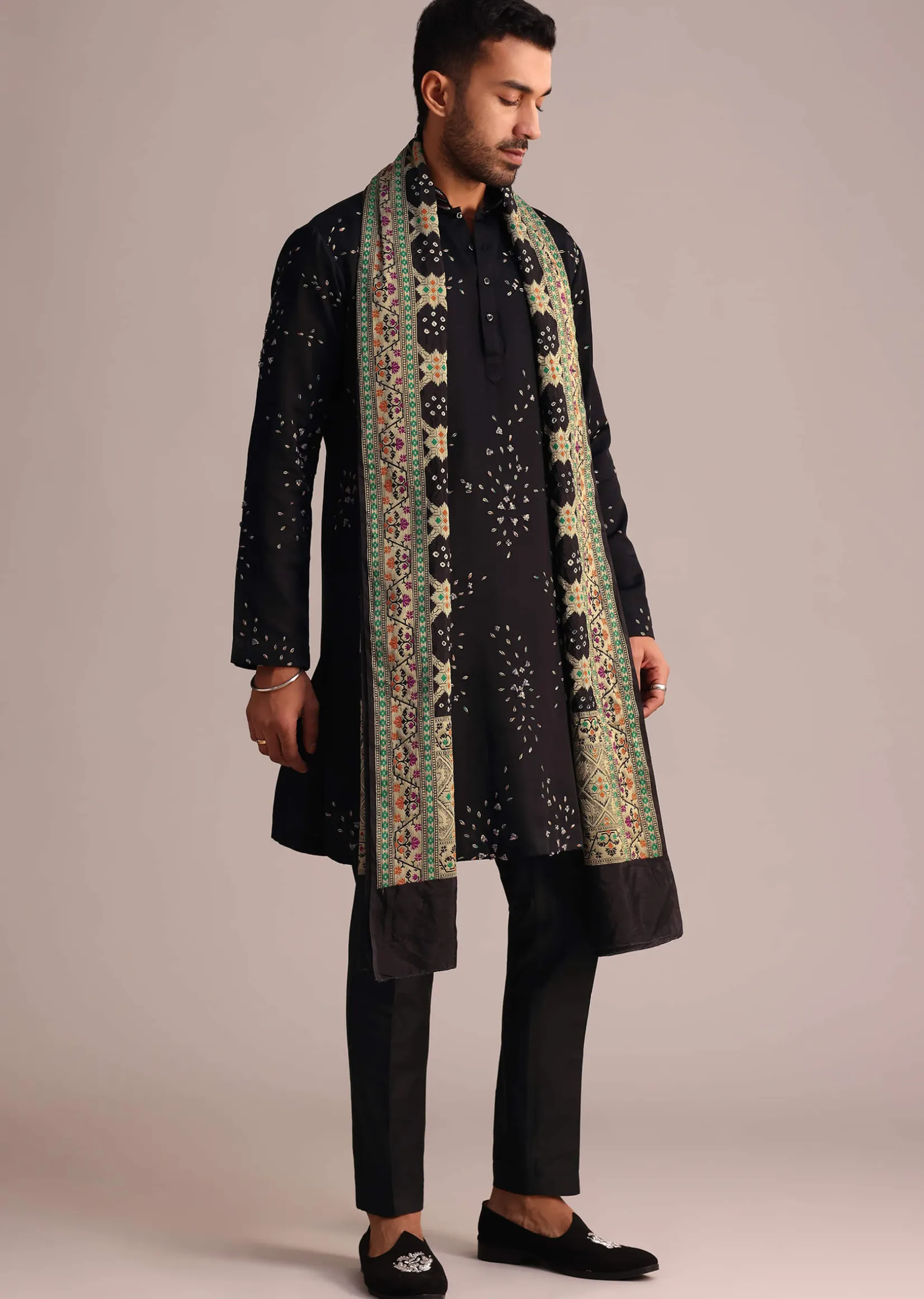 Black Hand Work Kurta Set With Dupatta