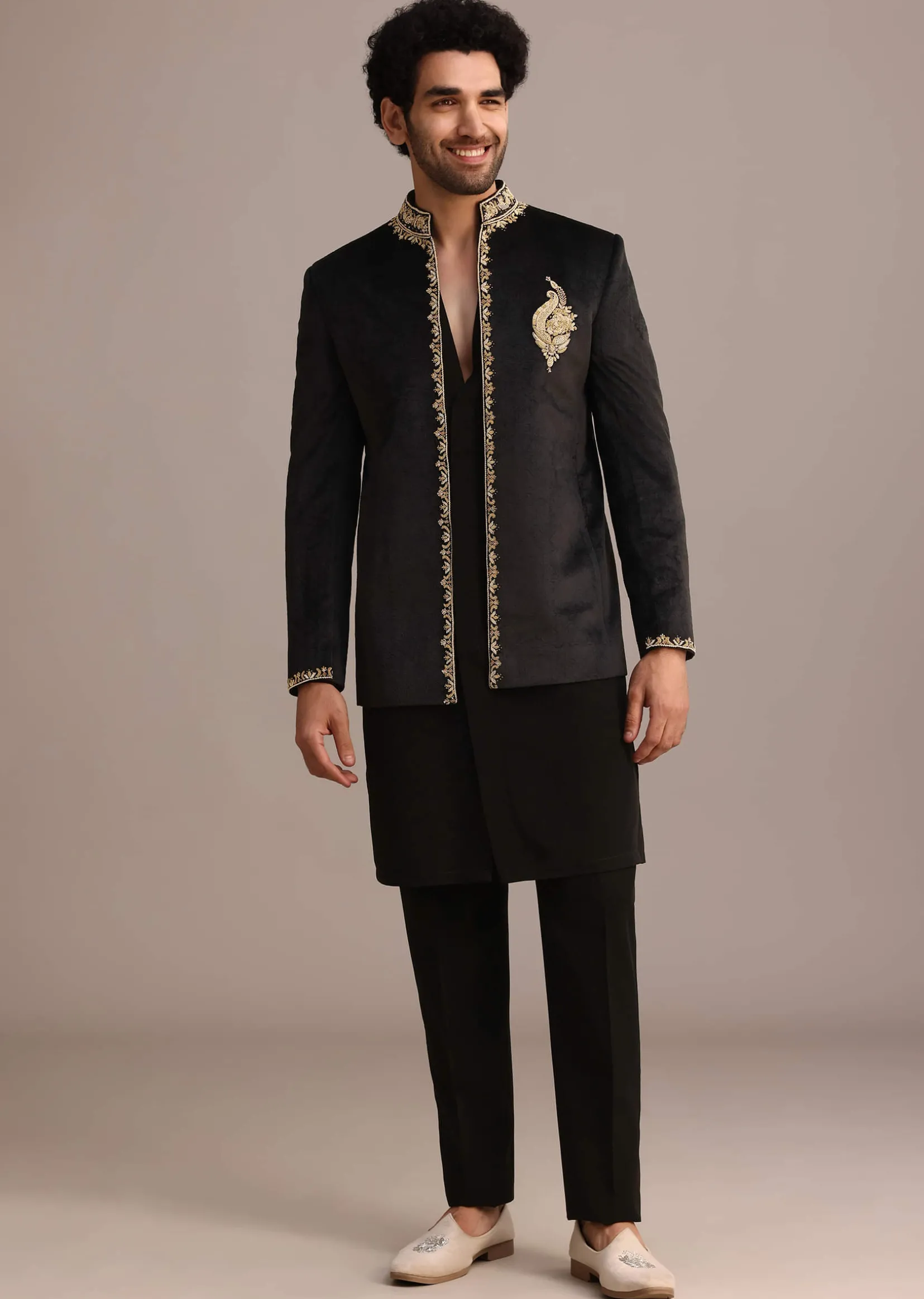 Black Handwork Jodhpuri Kurta Set with Dupatta