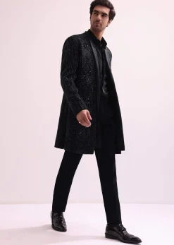 Black Indo Western Lapel Jacket With Shirt And Pant