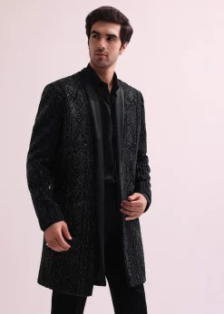 Black Indo Western Lapel Jacket With Shirt And Pant