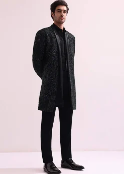 Black Indo Western Lapel Jacket With Shirt And Pant