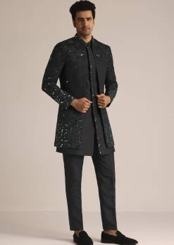 Black Indo Western Set With Mirror Work
