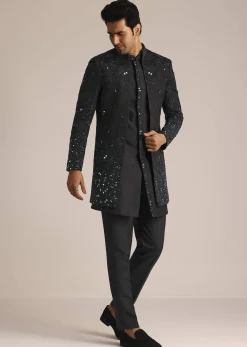 Black Indo Western Set With Mirror Work